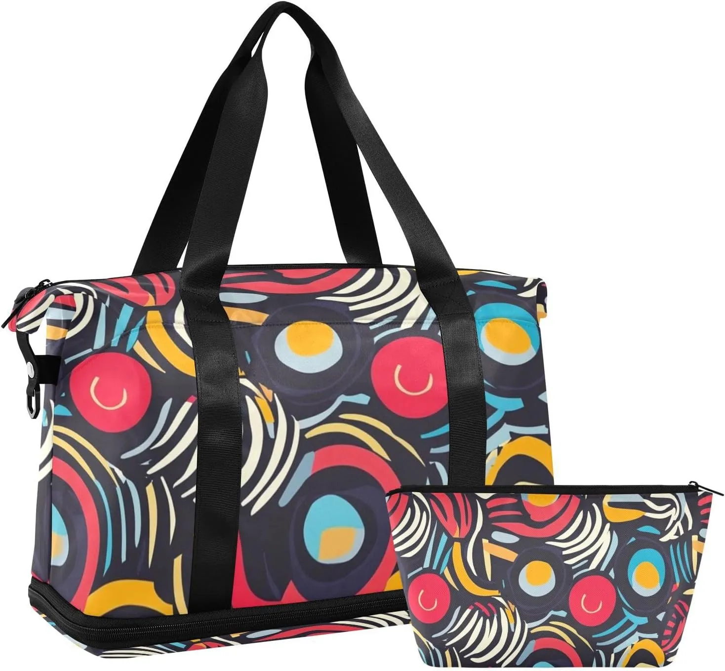Abstract Colorful Circular Pattern Duffel Bag Carry On Weekend Bag with Adjustable Strap for Travel Waterproof