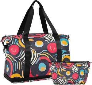 Abstract Colorful Circular Pattern Duffel Bag Carry On Weekend Bag with Adjustable Strap for Travel Waterproof