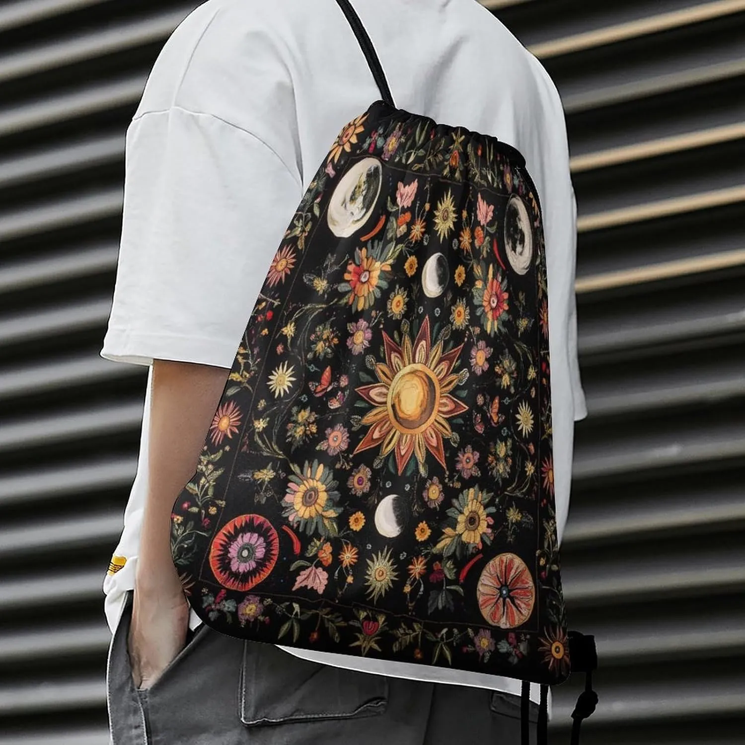Abstract William Morris Floral Drawstring Bags,Drawstring Backpack For Gym Travel Swimming Hiking Camping