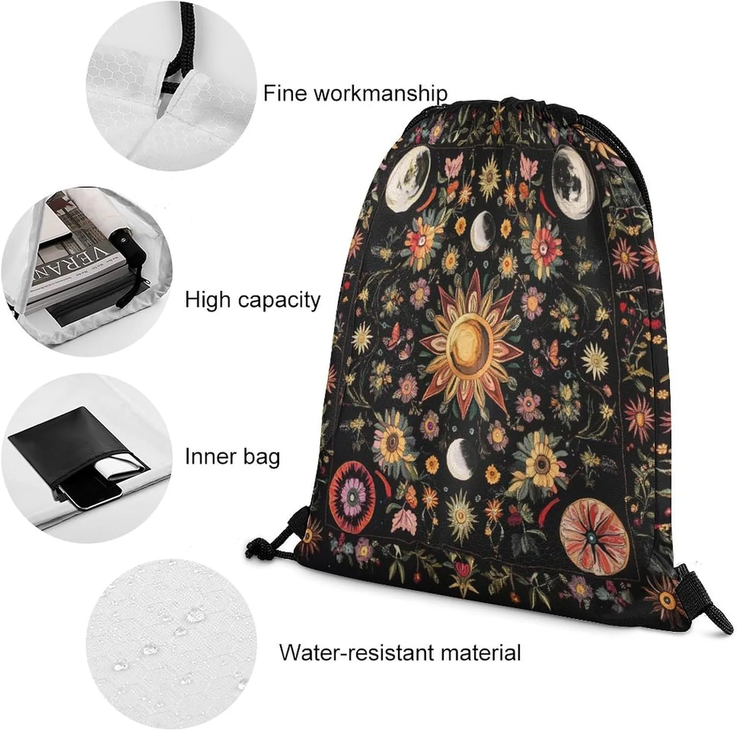 Abstract William Morris Floral Drawstring Bags,Drawstring Backpack For Gym Travel Swimming Hiking Camping
