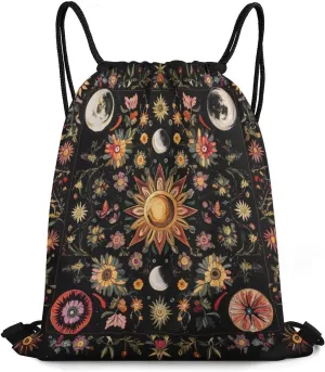 Abstract William Morris Floral Drawstring Bags,Drawstring Backpack For Gym Travel Swimming Hiking Camping