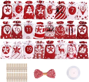 Advent Calendar Numbers - 24 Days Christmas Countdown Calendar, Gift Bag with Drawstring | Satin Material, Good Decorative Effect, Christmas Pattern Design for Thanksgiving Day