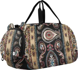 African Paisley Pattern Duffle Bag for Girl, Sports Duffle Gym Bags with Shoe Compartment, Personalized Overnight Bag Travel Weekender for Kids