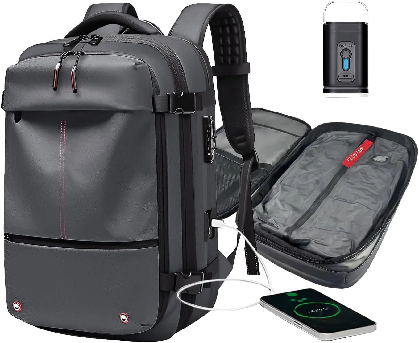 Air Vacuum Backpack with USB Charging Port,Vacpack Backpack with Removable Vacuum Bag, Expandable Air Back with Lock and Pump, Vacuum Compression Bag for Travel and Business