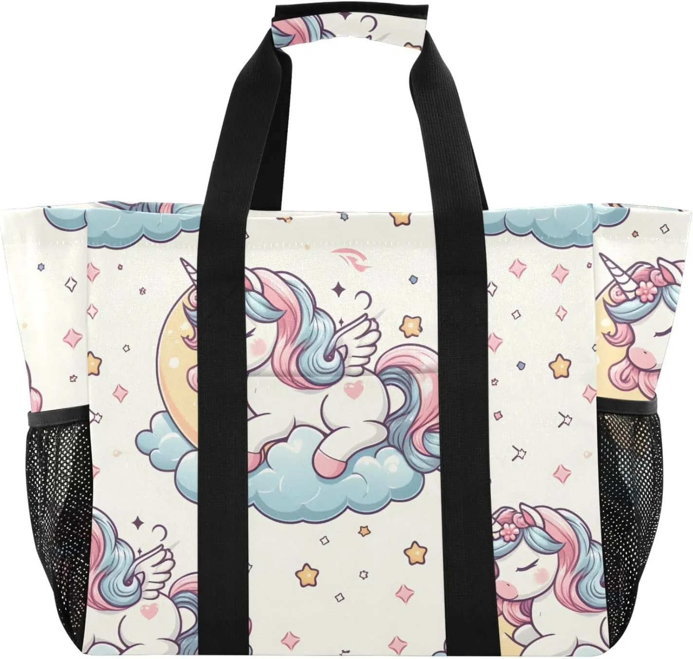 ALAZA Flower Unicorn Pattern Waterproof Beach Tote Bags