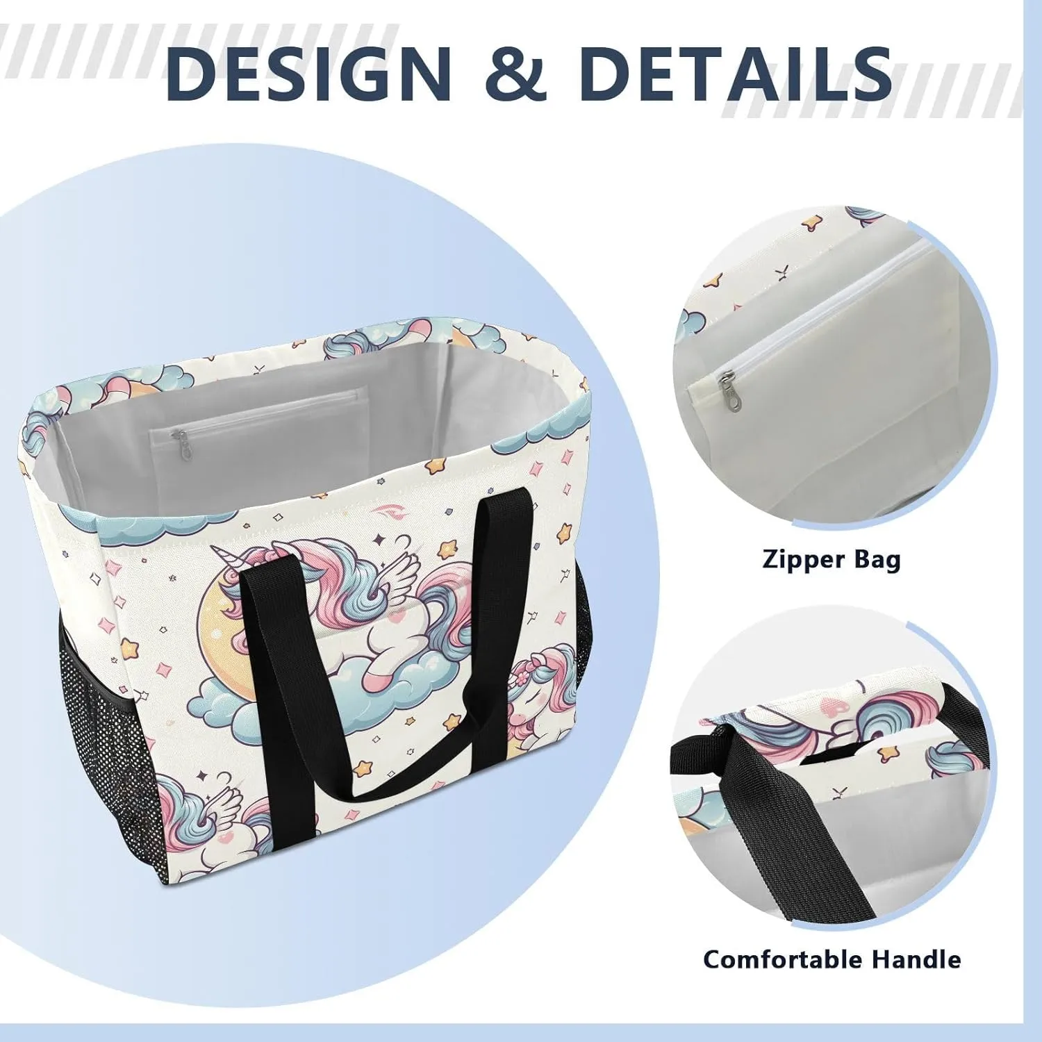 ALAZA Flower Unicorn Pattern Waterproof Beach Tote Bags
