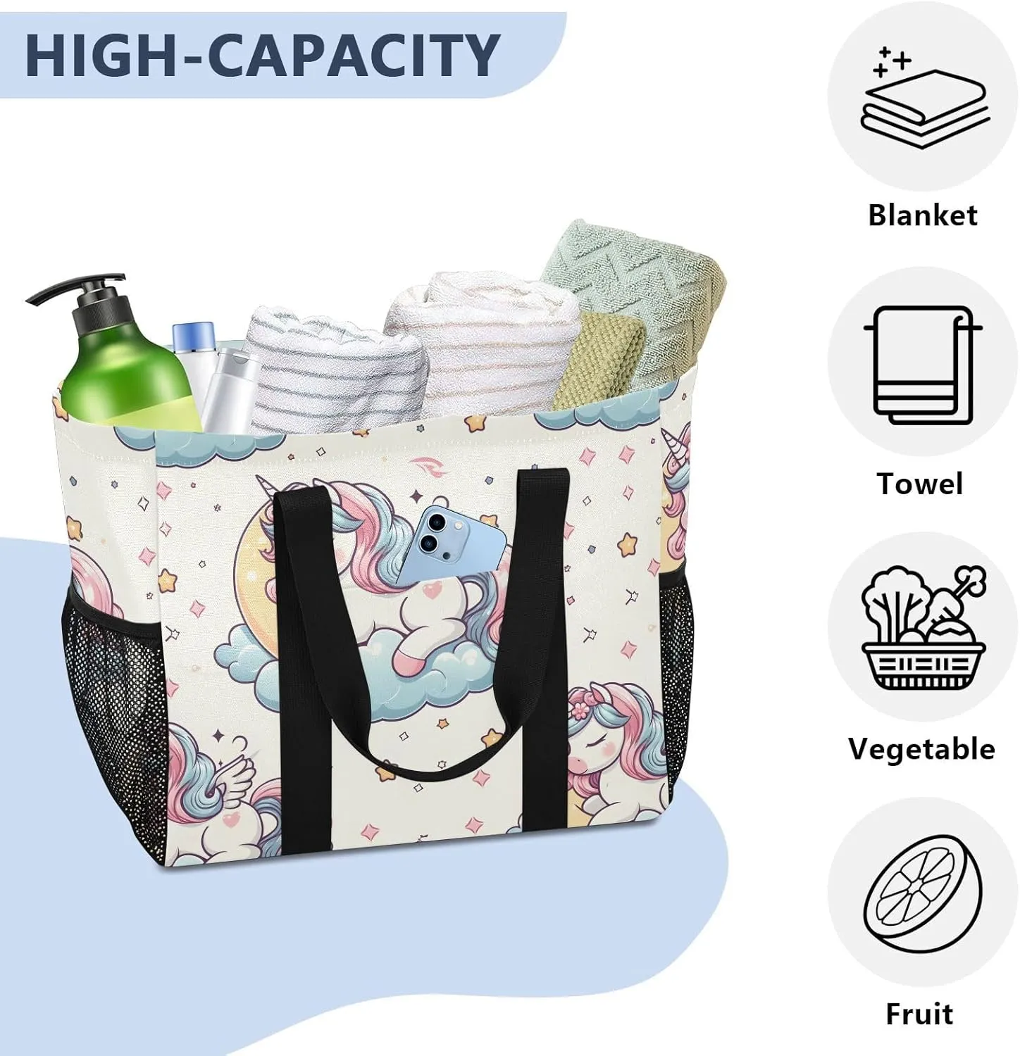 ALAZA Flower Unicorn Pattern Waterproof Beach Tote Bags