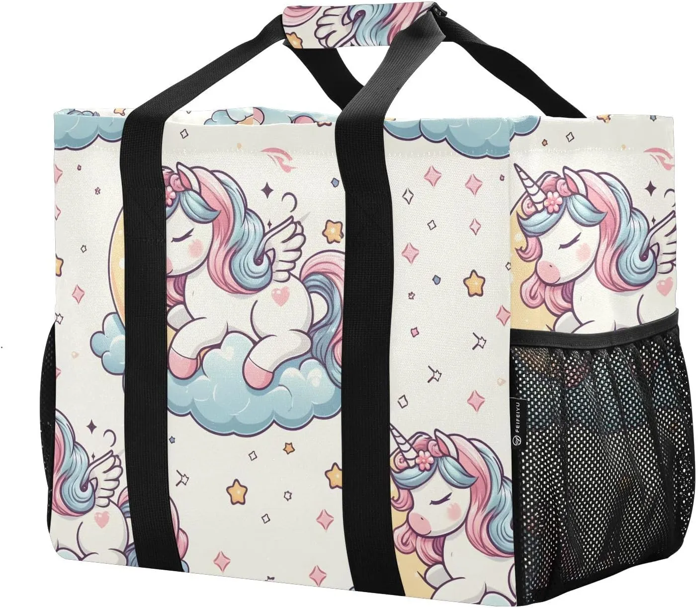 ALAZA Flower Unicorn Pattern Waterproof Beach Tote Bags