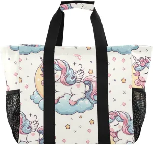 ALAZA Flower Unicorn Pattern Waterproof Beach Tote Bags