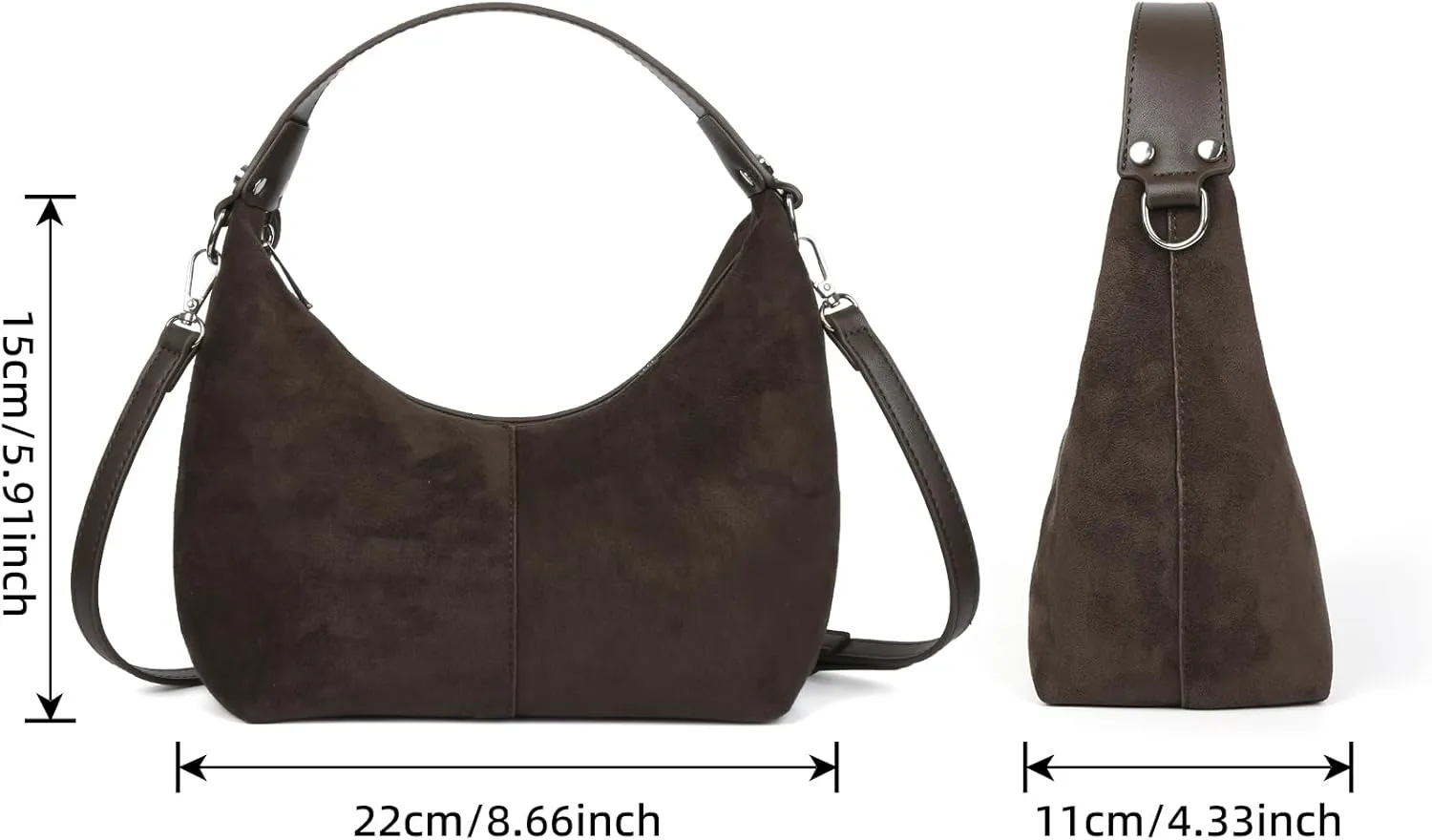 ALUSBELL Suede Tote Bags For Women Retro Suede Crossbody Shoulder Bag Crescent Satchel Hobo Bag Travel Work Purses Handbag