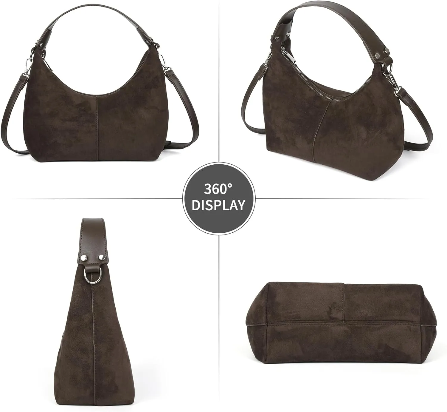 ALUSBELL Suede Tote Bags For Women Retro Suede Crossbody Shoulder Bag Crescent Satchel Hobo Bag Travel Work Purses Handbag