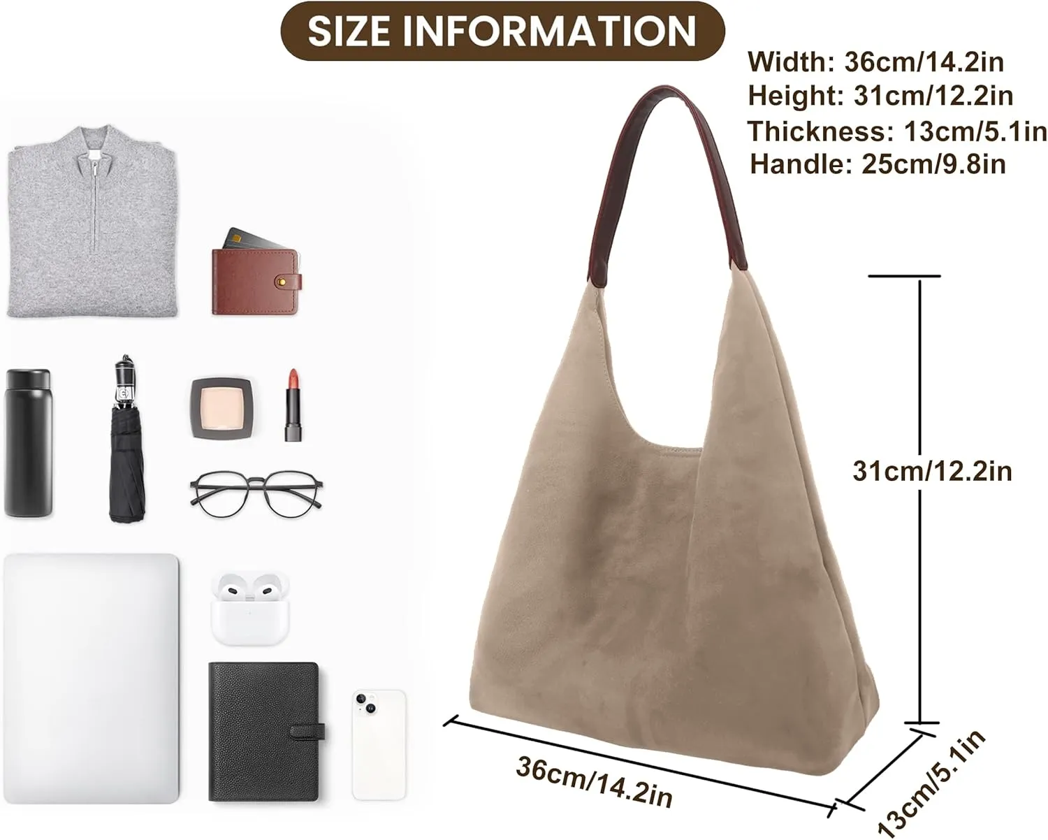 ALUWU Suede Bags for Women 2024 Retro Faux Suede Handbag Slouchy Hobo Bag Fall Purse