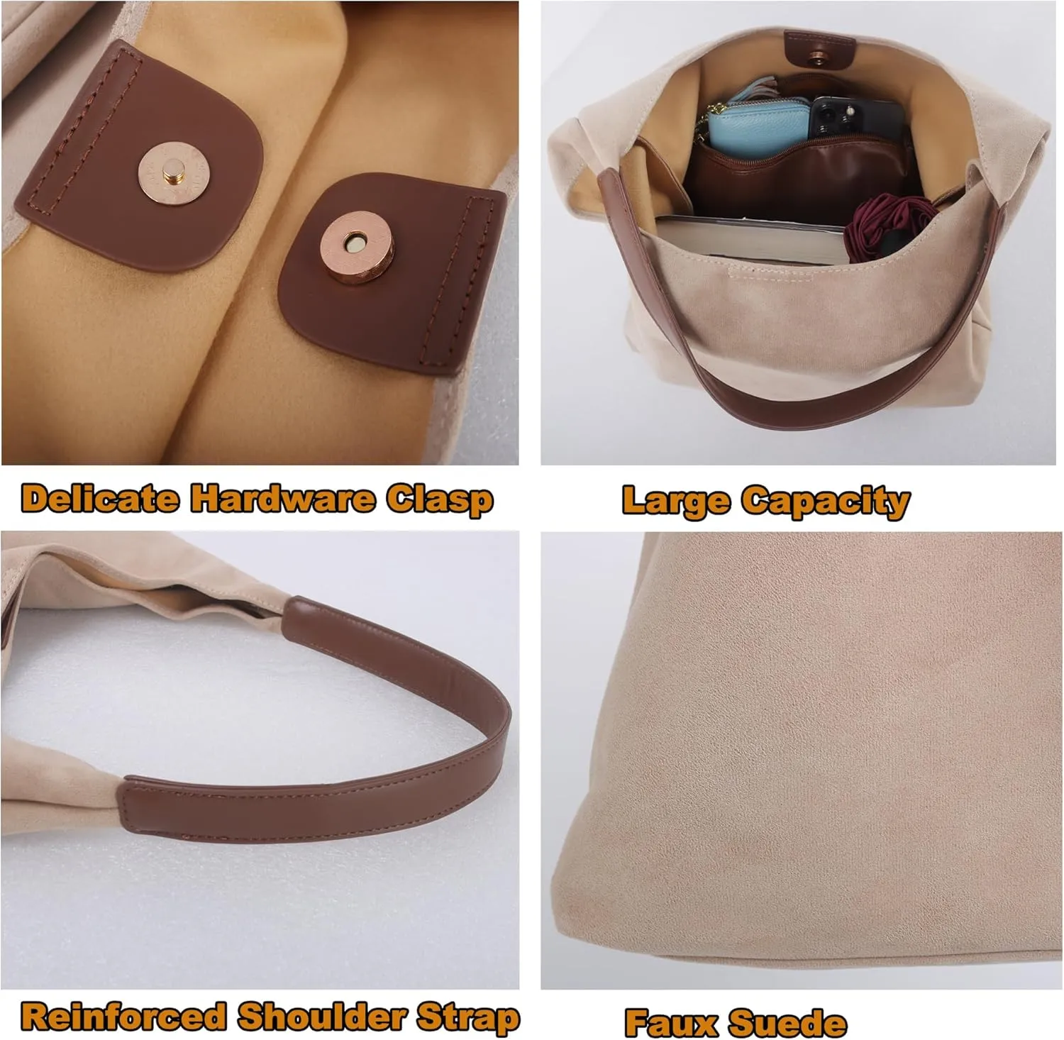 ALUWU Suede Bags for Women 2024 Retro Faux Suede Handbag Slouchy Hobo Bag Fall Purse