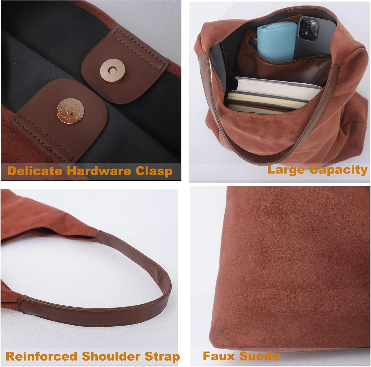 ALUWU Suede Bags for Women 2024 Retro Faux Suede Handbag Slouchy Hobo Bag Fall Purse