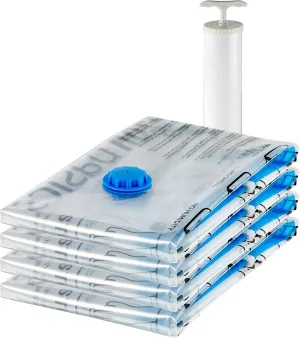 Amazon Basics Vacuum Compression Space Saver Zipper Storage Bags with Hand Pump, for Travel, X-Jumbo - Pack of 4