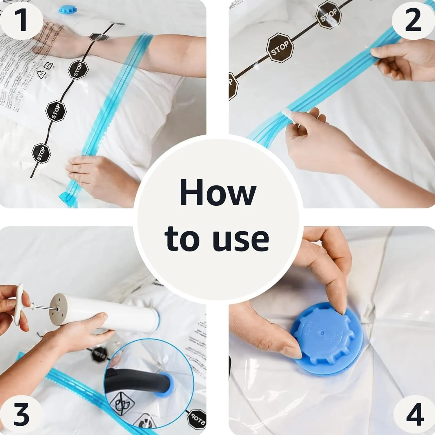 Amazon Basics Vacuum Compression Space Saver Zipper Storage Bags with Hand Pump, for Travel, X-Jumbo - Pack of 4