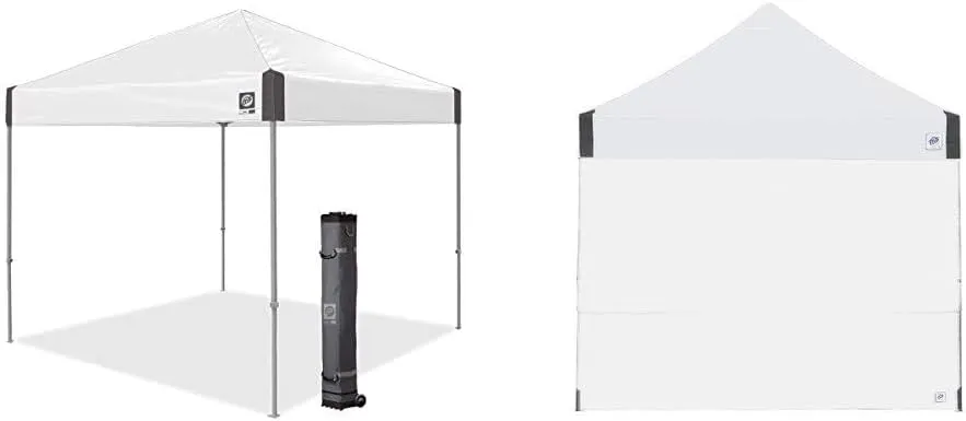 Ambassador Instant Shelter Canopy, 10' x 10', Roller Bag and 4 Piece Spike Set, White Slate & Single Sidewall, Fits 10' Straight Leg, Truss Clip Attachment, White
