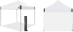 Ambassador Instant Shelter Canopy, 10' x 10', Roller Bag and 4 Piece Spike Set, White Slate & Single Sidewall, Fits 10' Straight Leg, Truss Clip Attachment, White