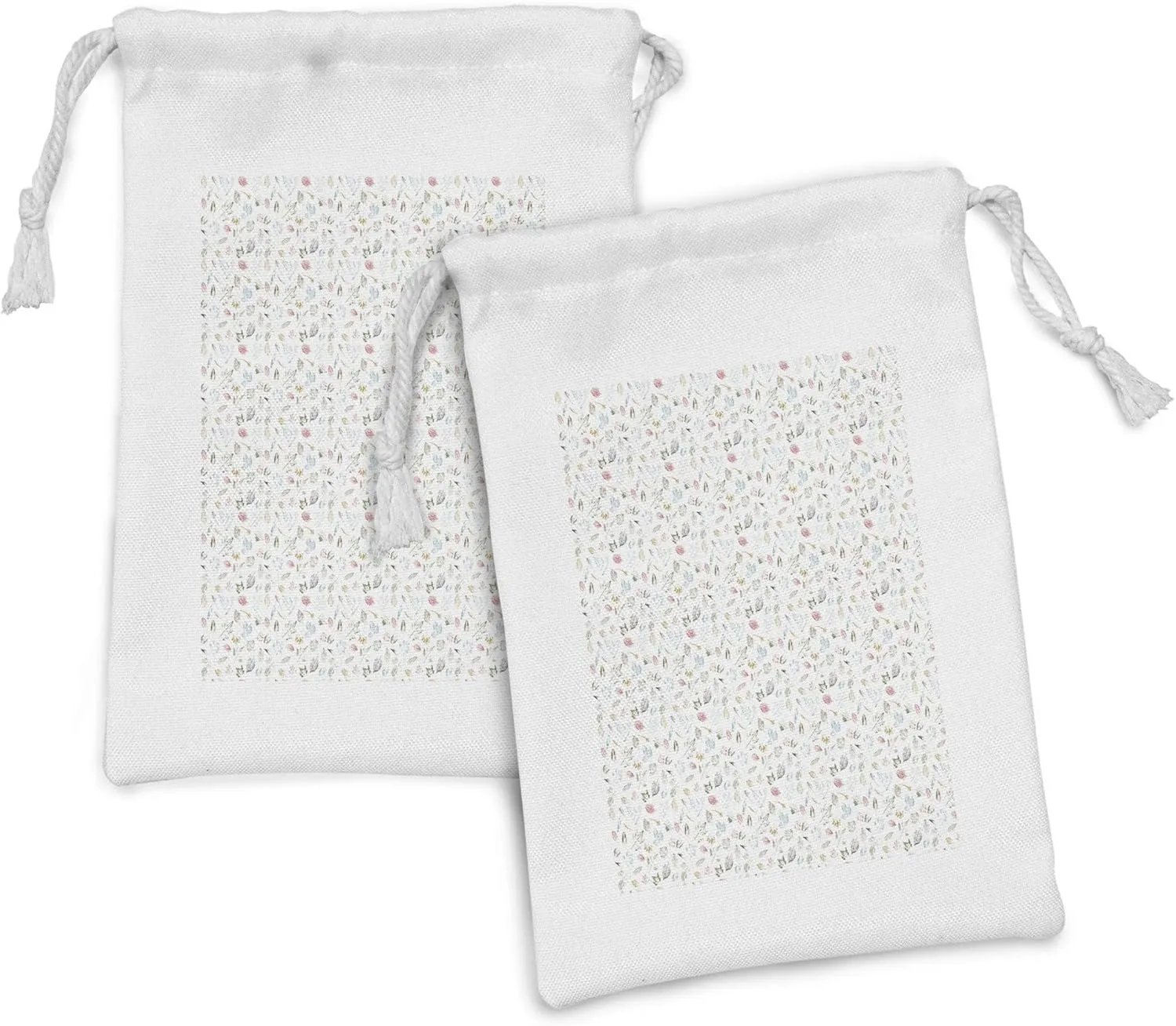 Ambesonne Foliage Fabric Pouch Set of 2, Botanical Theme Leaf Imprints Various Autumn Elements Pattern Natural Artwork, Small Drawstring Bag for Toiletries Masks and Favors, 9" x 6", Multicolor