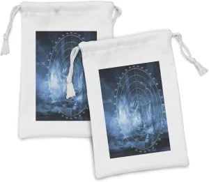Ambesonne Navy Blue Fabric Pouch Set of 2, Modern Ship with Radar Exposure in Screen Digital Electronic Hi Tech Futuristic Concept, Small Drawstring Bag for Toiletries Masks and Favors, 9" x 6", Blue