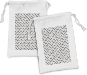 Ambesonne Scandinavian Fabric Pouch Set of 2, Hand Drawn Puppy Pattern Ornamentation Cartoon Doodle Animal, Small Drawstring Bag for Toiletries Masks and Favors, 9" x 6", Pearl and Grey