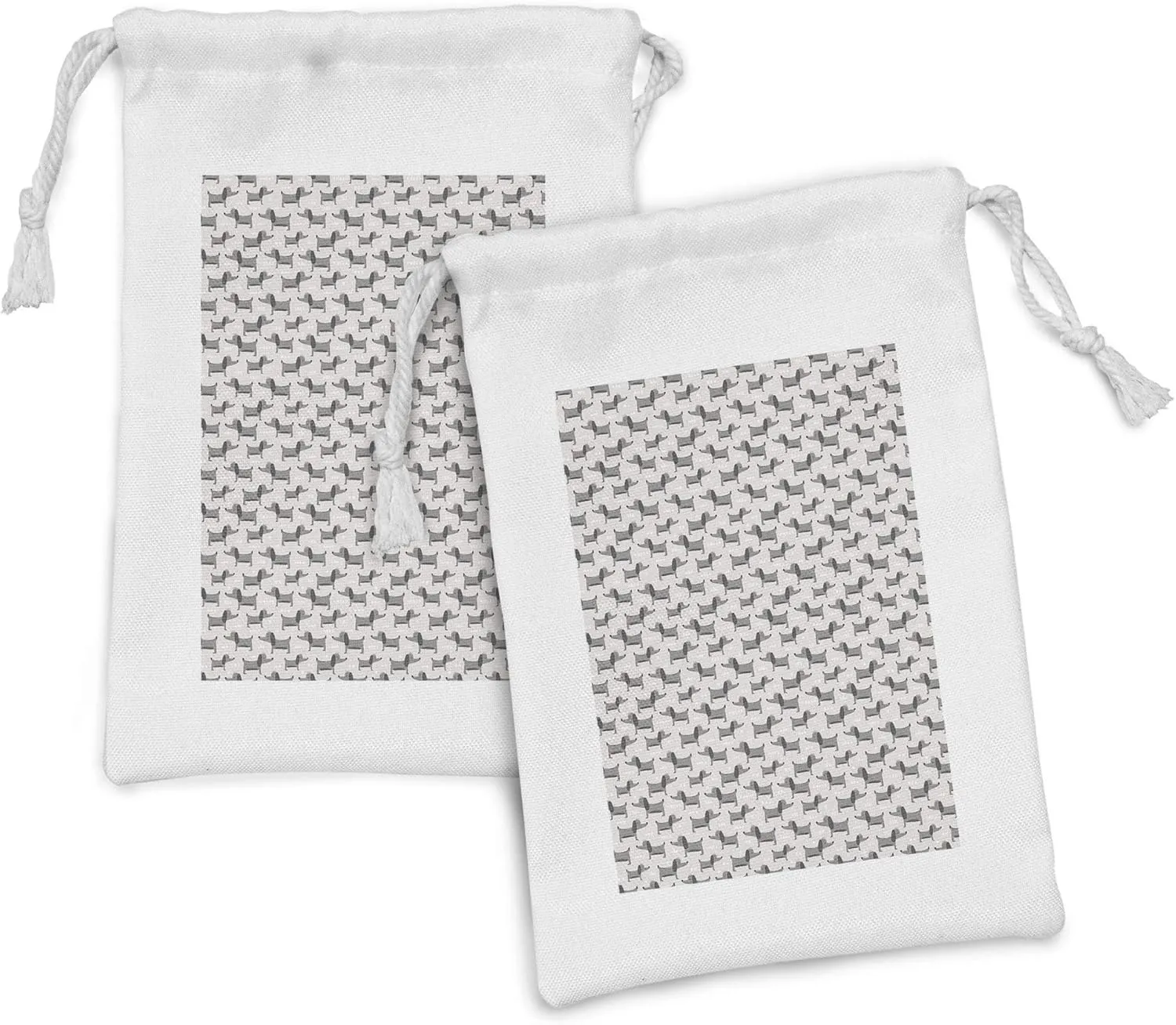 Ambesonne Scandinavian Fabric Pouch Set of 2, Hand Drawn Puppy Pattern Ornamentation Cartoon Doodle Animal, Small Drawstring Bag for Toiletries Masks and Favors, 9" x 6", Pearl and Grey