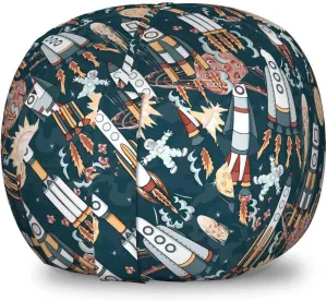 Ambesonne Spaceship Storage Toy Bag Chair, Hand Drawn Space Exploration Themed Cartoon Drawing Style Image Alien Planets, Stuffed Animal Organizer Washable Bag, Small Size, Navy Blue