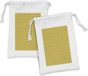 Ambesonne Spring Fabric Pouch Set of 2, Botanical Pattern with Nature Awakening Themed Leaves and Flowers, Small Drawstring Bag for Toiletries Masks and Favors, 9" x 6", Earth Yellow Multicolor