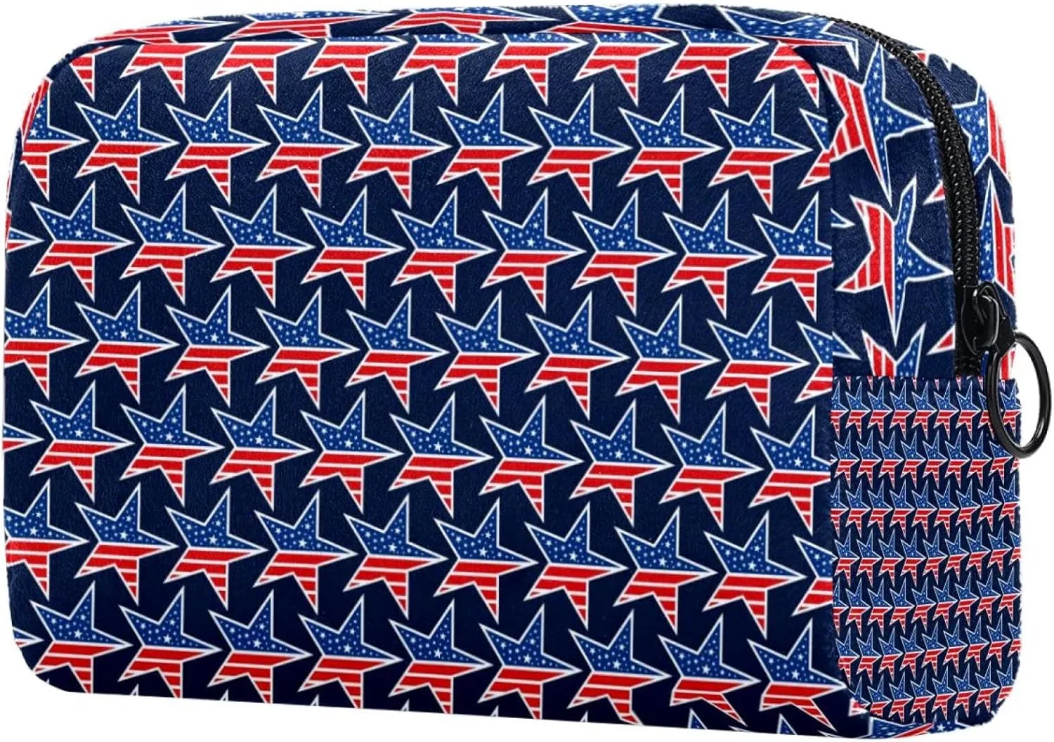 America Stars Pattern Blue Red Cosmetic Makeup Bags, Small Travel Zipper Pouch Portable Toiletry Bag Makeup Organizer for Women Teen Girls