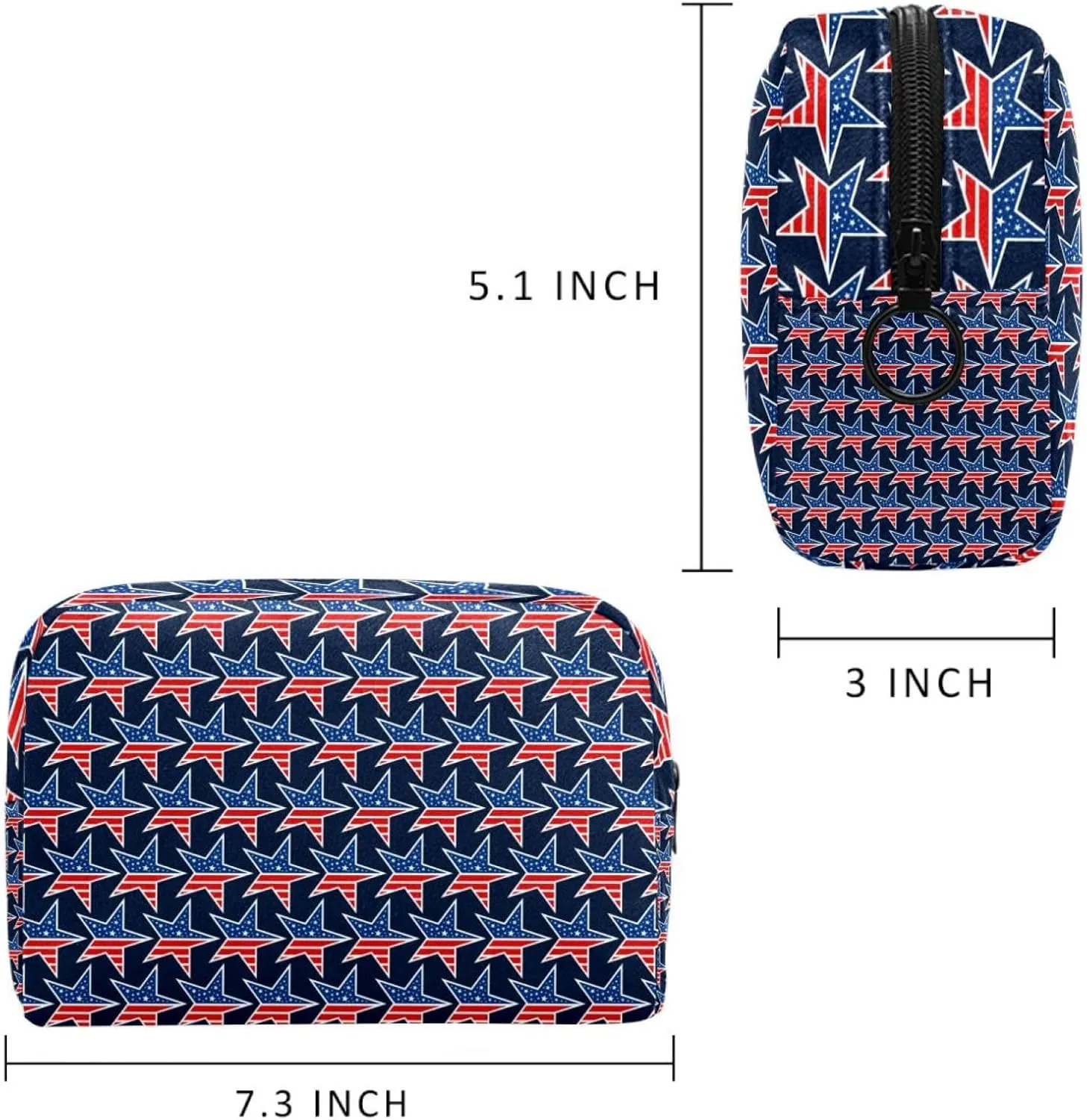 America Stars Pattern Blue Red Cosmetic Makeup Bags, Small Travel Zipper Pouch Portable Toiletry Bag Makeup Organizer for Women Teen Girls