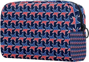 America Stars Pattern Blue Red Cosmetic Makeup Bags, Small Travel Zipper Pouch Portable Toiletry Bag Makeup Organizer for Women Teen Girls