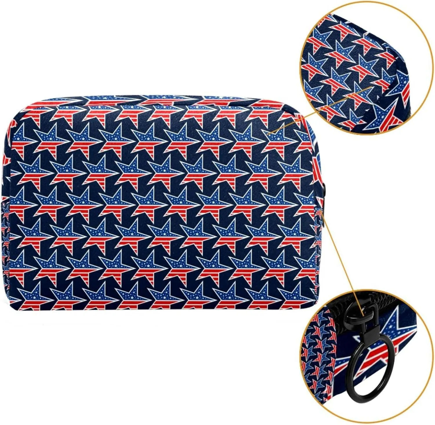 America Stars Pattern Blue Red Cosmetic Makeup Bags, Small Travel Zipper Pouch Portable Toiletry Bag Makeup Organizer for Women Teen Girls