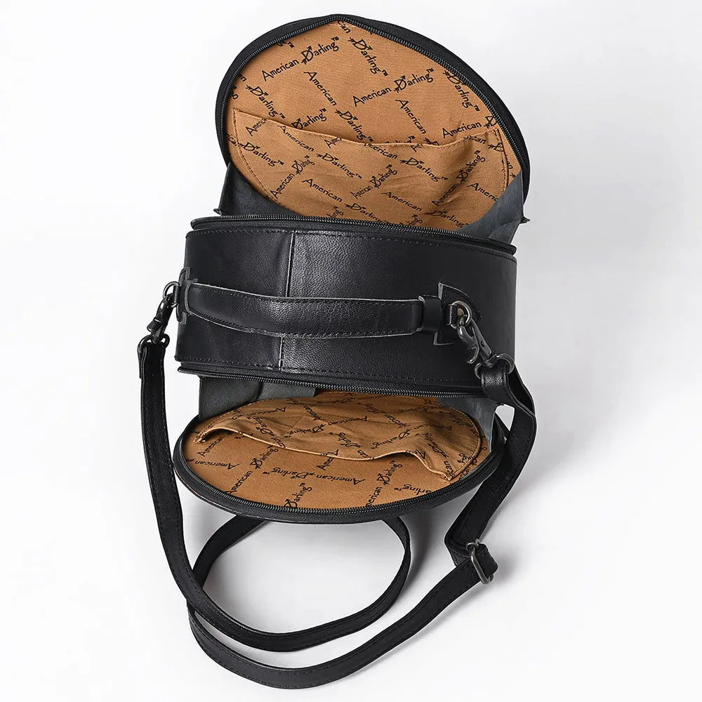 American Darling Hand Tooled & Hair On Crocodile Genuine Leather Canteen Bag