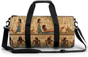 Ancient Egypt Hieroglyphics Print Pharaoh Sports Gym Bag Portable Duffel Bag Travel Workout Bag with Adjustable Strap for Men Women