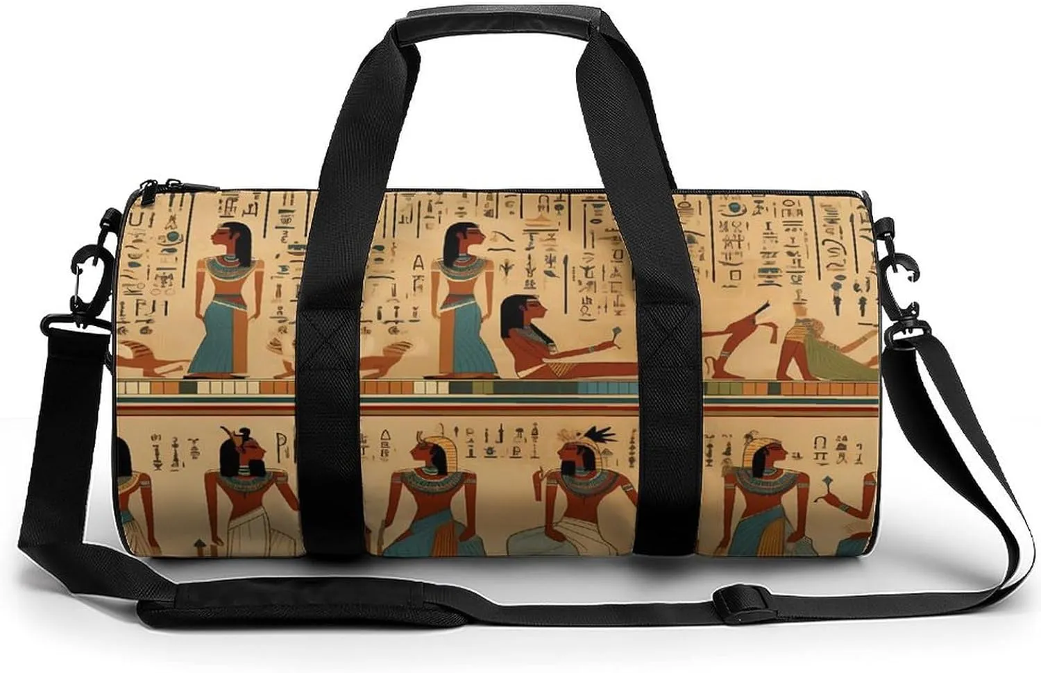 Ancient Egypt Hieroglyphics Print Pharaoh Sports Gym Bag Portable Duffel Bag Travel Workout Bag with Adjustable Strap for Men Women
