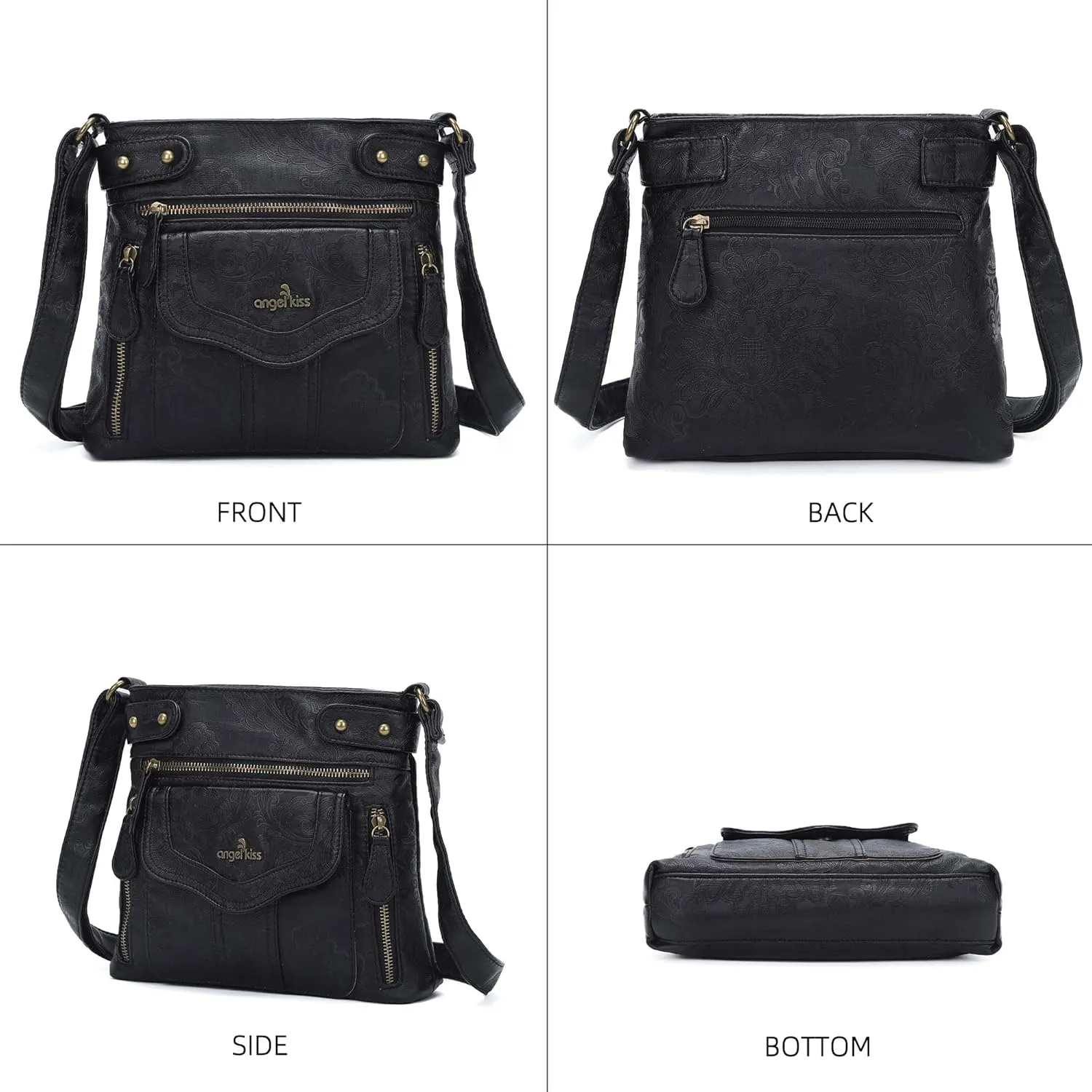 Angel Kiss Crossbody Purse for Women Multi Pockets Bags Retro Vegan Designer Leather Women's Shoulder Handbags