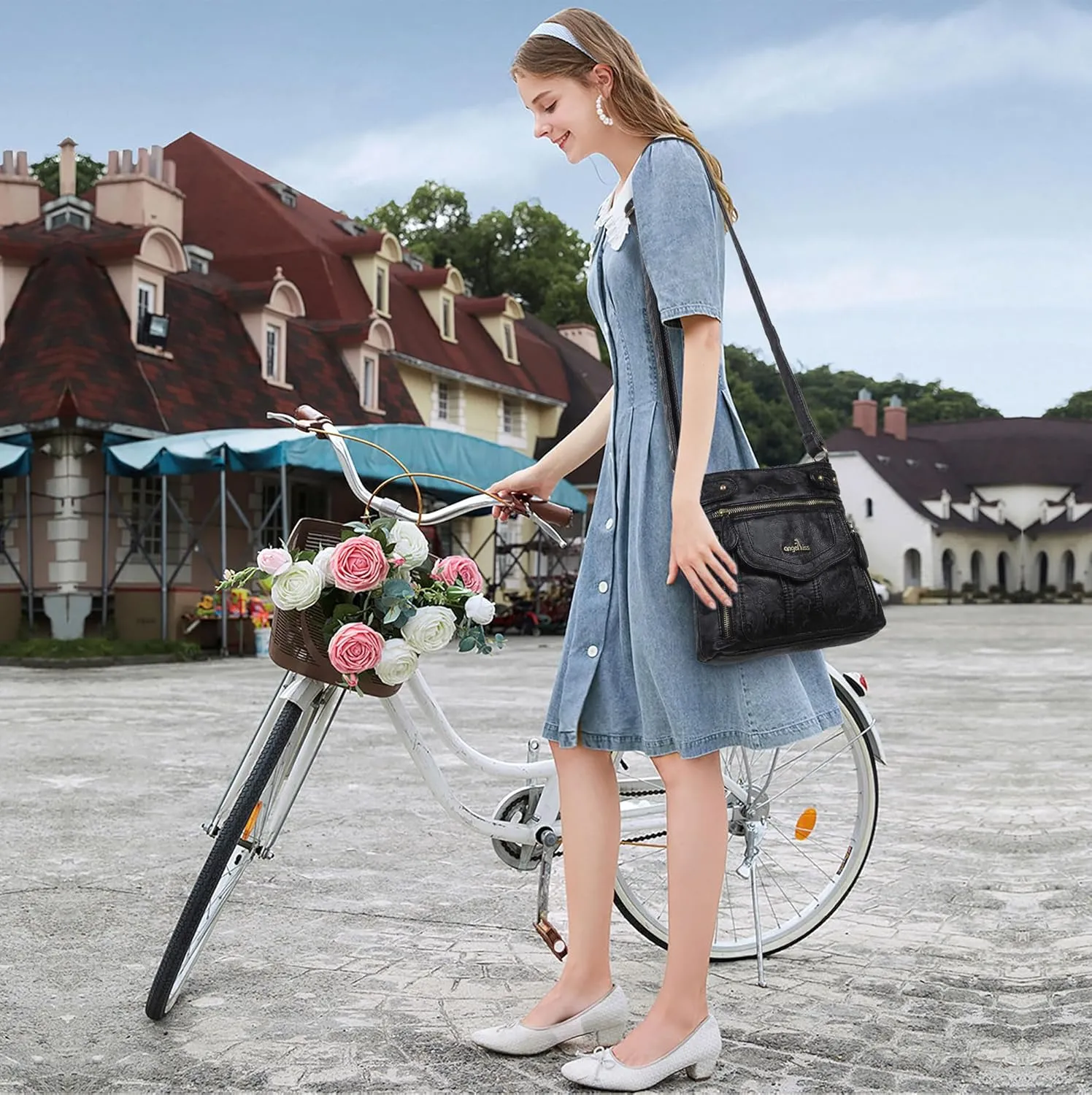 Angel Kiss Crossbody Purse for Women Multi Pockets Bags Retro Vegan Designer Leather Women's Shoulder Handbags