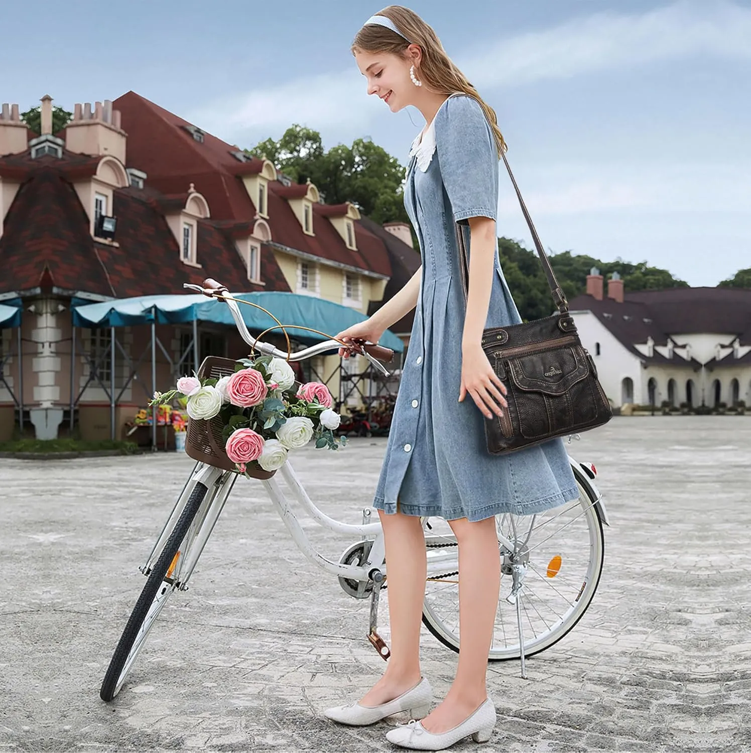 Angel Kiss Crossbody Purse for Women Multi Pockets Bags Retro Vegan Designer Leather Women's Shoulder Handbags