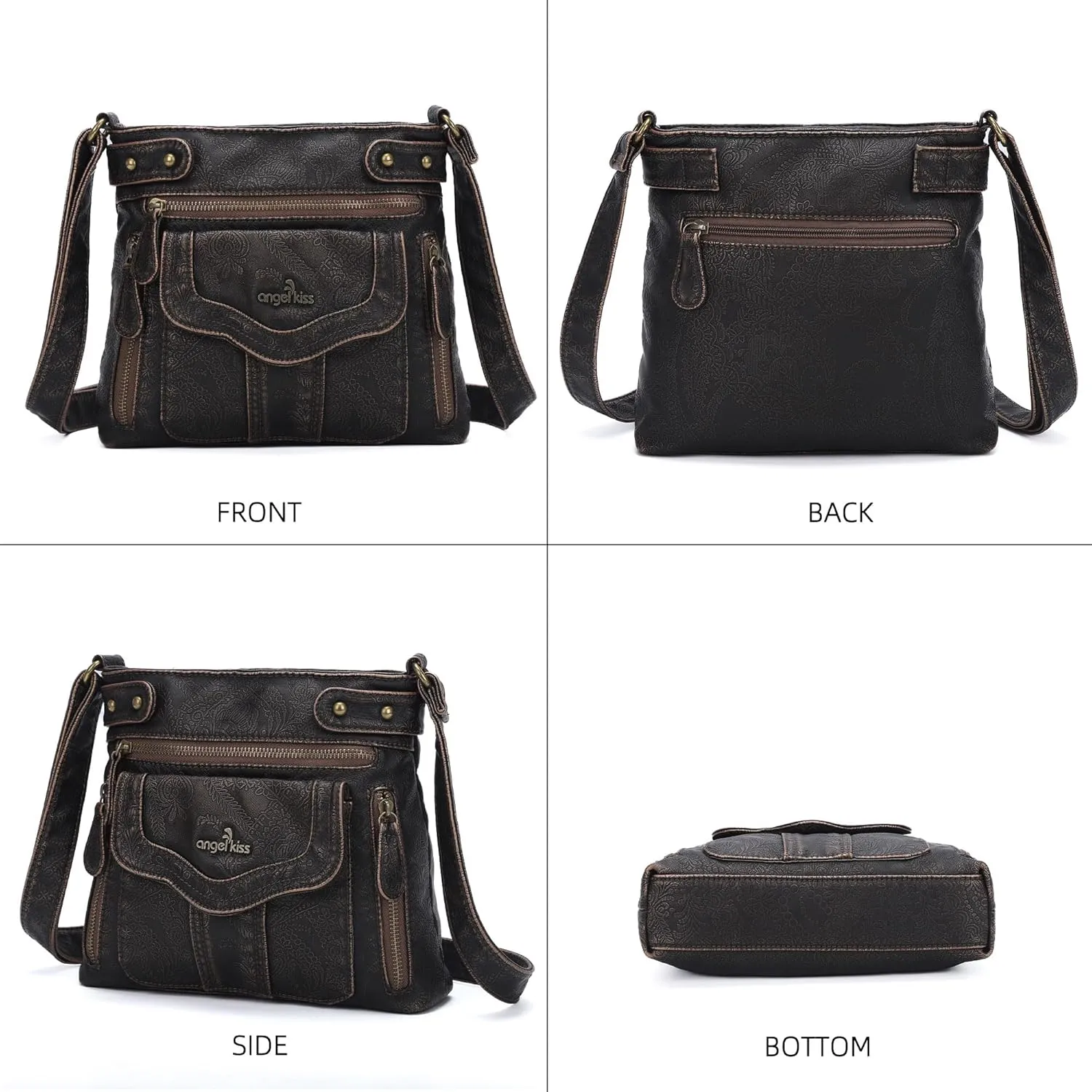 Angel Kiss Crossbody Purse for Women Multi Pockets Bags Retro Vegan Designer Leather Women's Shoulder Handbags