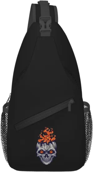 Angry Flaming Skeleton Crossbody Bags For Women Men Chest Backpack Gym Shoulder Bag Travel Outdoor Sports Casual Crossbody Bags