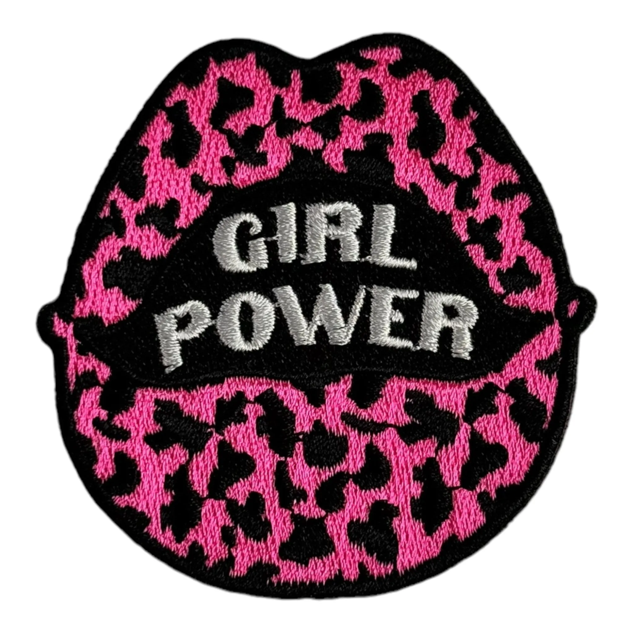 Animal Print Girl Power Lips Patch 2 5/8 Inch Embroidered