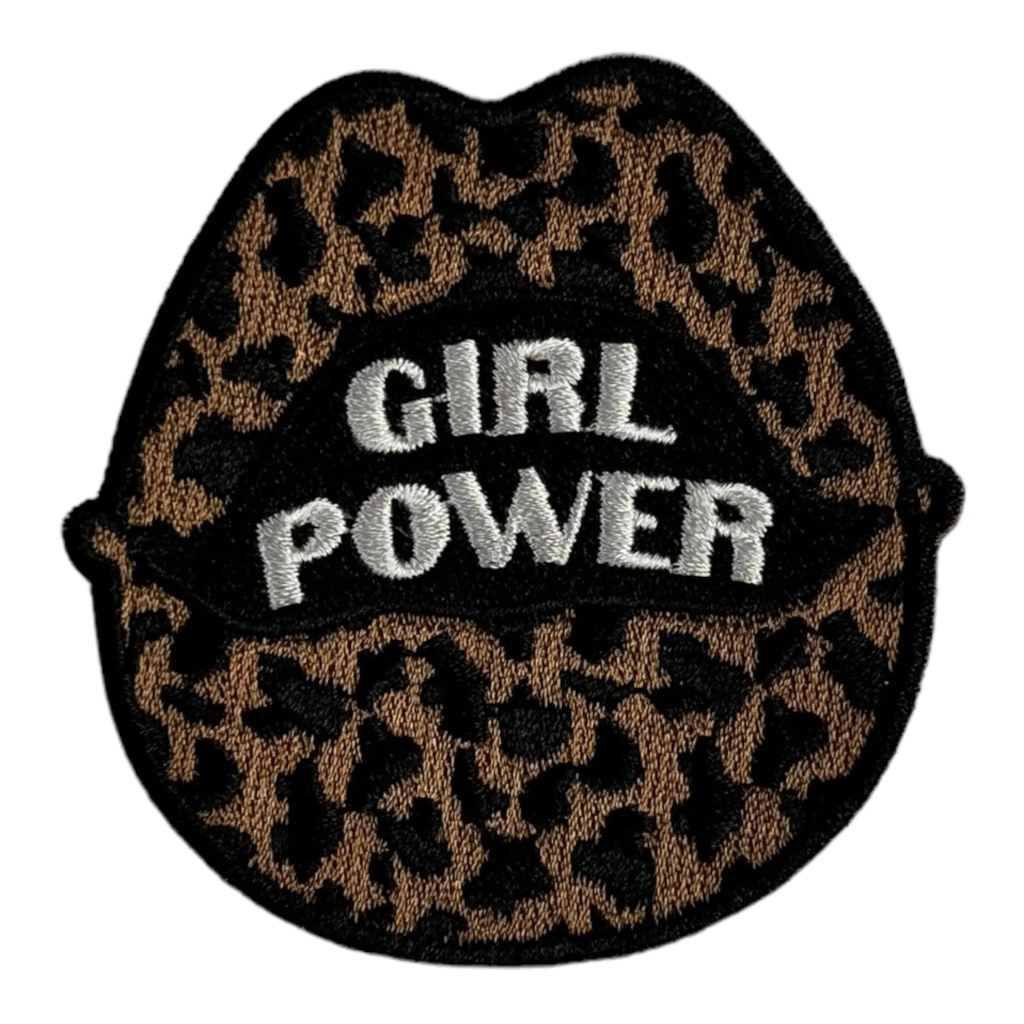 Animal Print Girl Power Lips Patch 2 5/8 Inch Embroidered