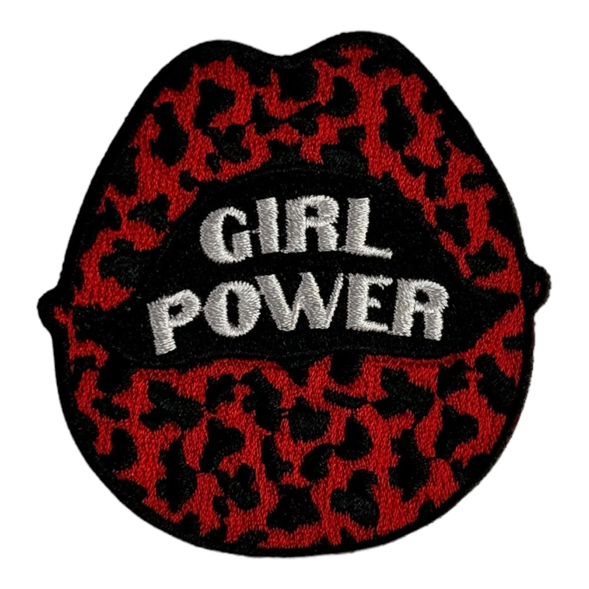 Animal Print Girl Power Lips Patch 2 5/8 Inch Embroidered