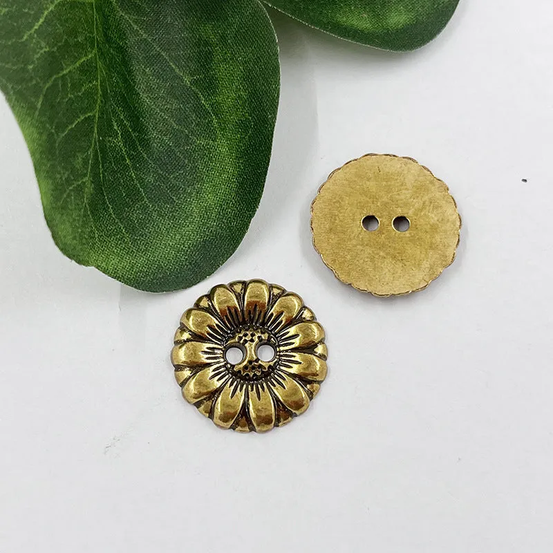 Antique Bronze Sunflower Two-Hole Sewing Buttons 120 Pack