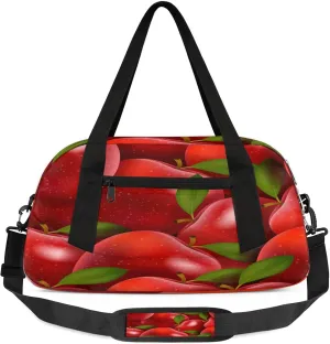 Apples Pattern Kids Duffel Bag Lightweight Waterproof Sports Gym Bag with Front Zipper Pocket Foldable Weekender Overnight Bag for School Practice Gymnastic Ballet