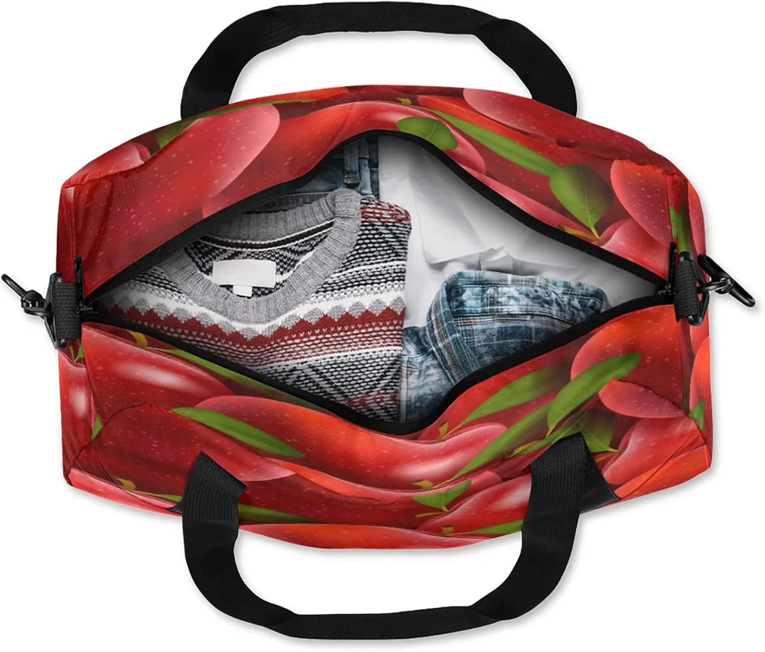 Apples Pattern Kids Duffel Bag Lightweight Waterproof Sports Gym Bag with Front Zipper Pocket Foldable Weekender Overnight Bag for School Practice Gymnastic Ballet
