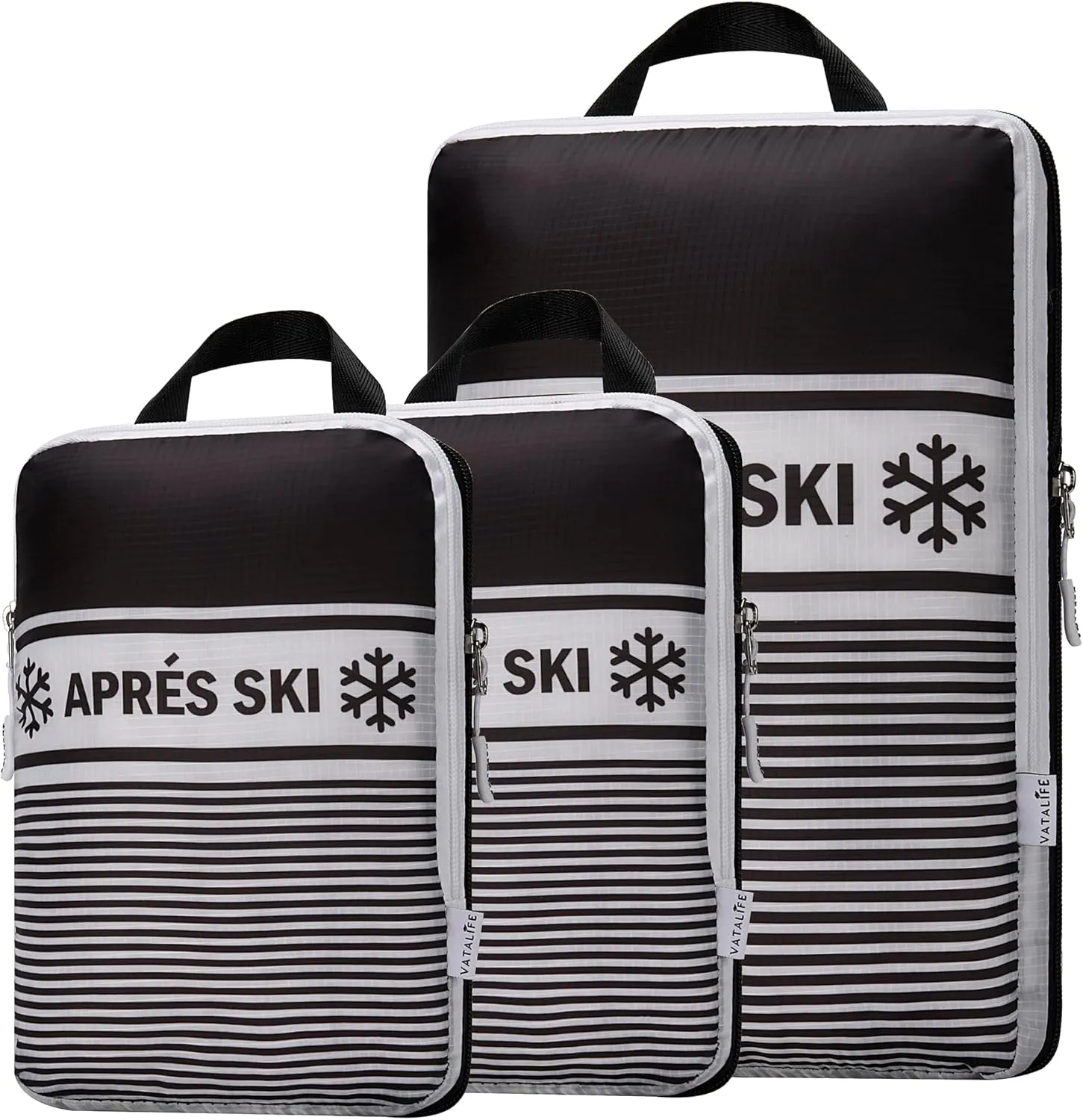 Apres Ski Packing Cubes Organizer Bags for Suitcase & Backpack, Compression Packing Cubes for Travel, Lightweight Luggage Organizers, Travel Cubes, Vacation Essentials, 3pc Set, Black Apres Ski