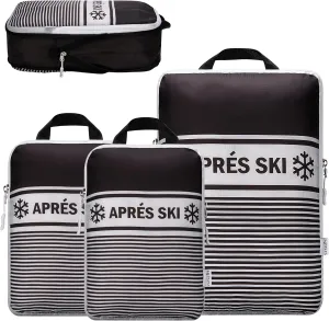 Apres Ski Packing Cubes Organizer Bags for Suitcase & Backpack, Compression Packing Cubes for Travel, Lightweight Luggage Organizers, Travel Cubes, Vacation Essentials, 3pc Set, Black Apres Ski