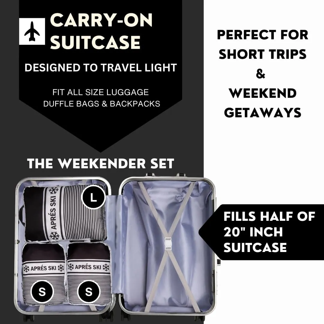 Apres Ski Packing Cubes Organizer Bags for Suitcase & Backpack, Compression Packing Cubes for Travel, Lightweight Luggage Organizers, Travel Cubes, Vacation Essentials, 3pc Set, Black Apres Ski