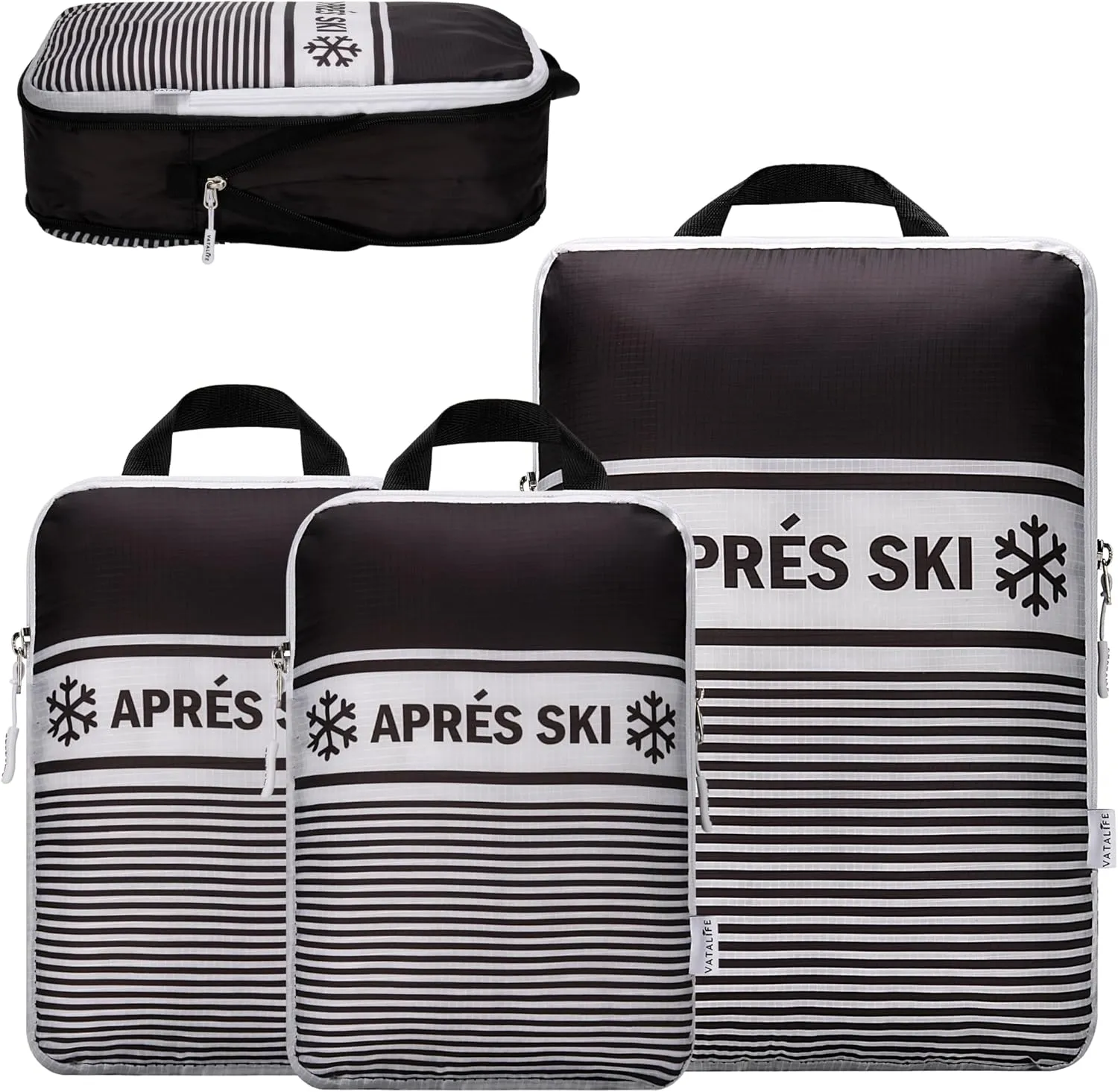 Apres Ski Packing Cubes Organizer Bags for Suitcase & Backpack, Compression Packing Cubes for Travel, Lightweight Luggage Organizers, Travel Cubes, Vacation Essentials, 3pc Set, Black Apres Ski